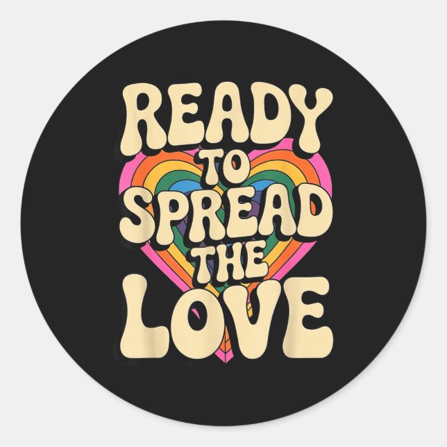 Sticker Rond Groovy Retro Rainbow Heart Sitive Valentine Messag (Devant)