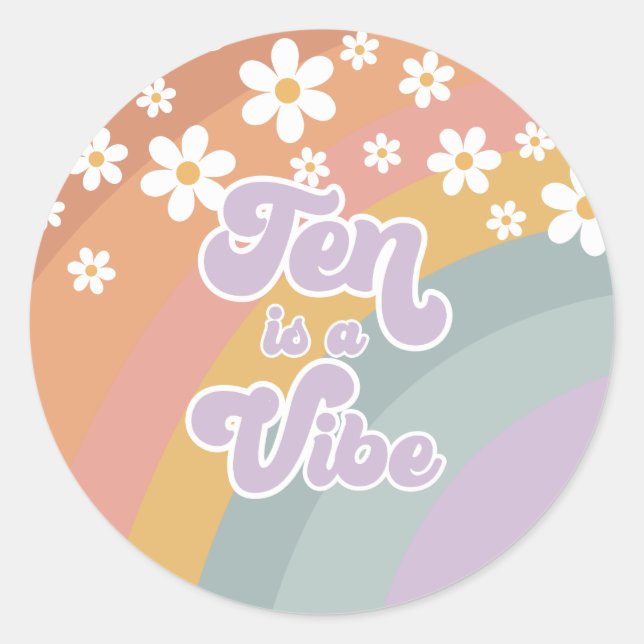 Sticker Rond Groovy Retro Ten est une Vibe Rainbow (Devant)