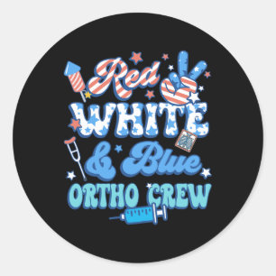 Sticker Rond Groovy Rouge Blanc Bleu Ortho Crew Ortho Infirmièr