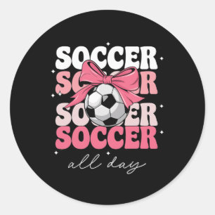 Sticker Rond Groovy Soccer Coquette Bow Filles Femmes Soccer To