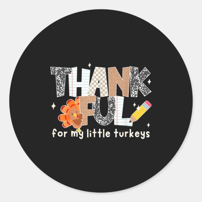 Sticker Rond Groovy Thankful For My Little Turkeys Thanksgiving (Devant)