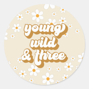 Sticker Rond Groovy Young Wild Trois Retro Daisy 3ème Anniversa