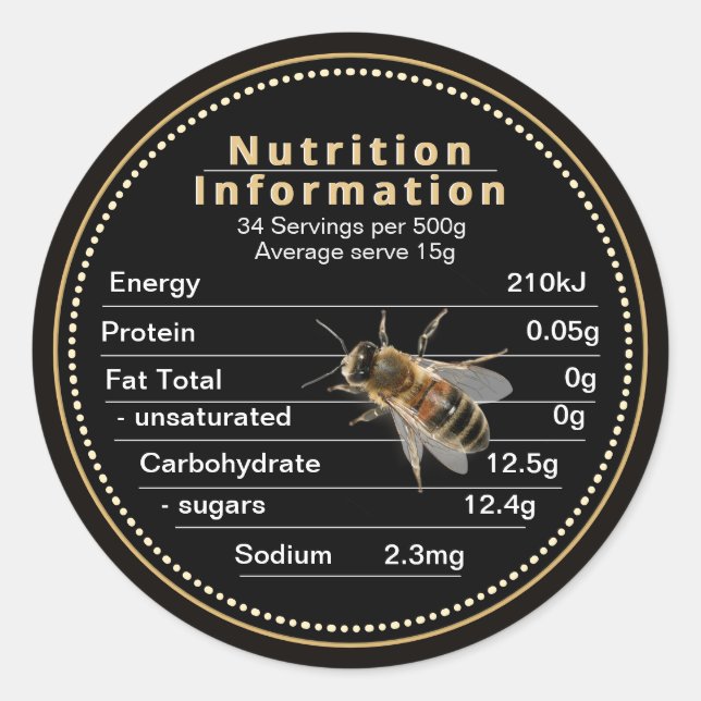 Sticker Rond Gros AU Honey Nutrition Information Abeille réalis (Devant)