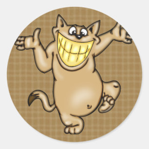 Sticker Rond Gros chat de dessin souriant