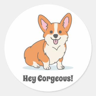 Sticker Rond Gros Chiot Corgi - Hey Corgeous