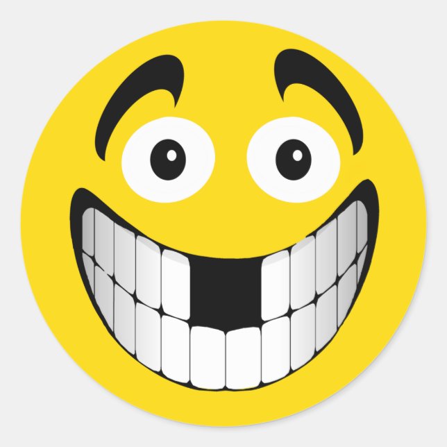 Sticker Rond Gros Grin jaune avec dents manquantes (Devant)