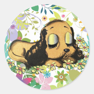 Sticker Rond gros oeil dormir Chien Chien Chien Chien Chien Chi