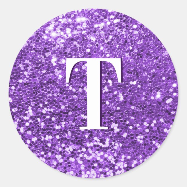Sticker Rond Gros Paillettes Violet Clair Monogrammé (Devant)