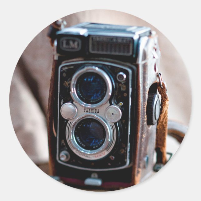 Sticker Rond Gros plan d'un appareil photo ancien (Devant)