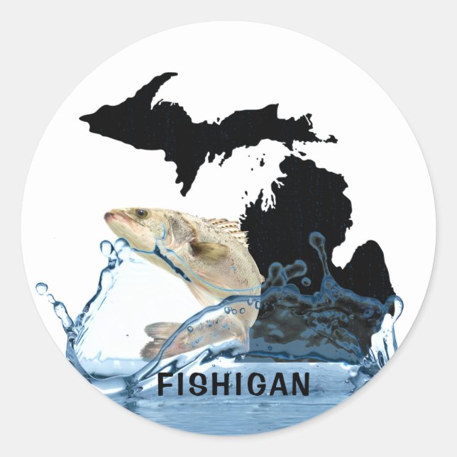 Sticker Rond Gros poissons dans l'eau avec le Michigan (Devant)