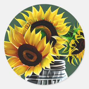 Sticker Rond Gros tournesols en verre Mason Jar Art