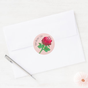 Sticker Rond Grosse Belle Rose Rouge