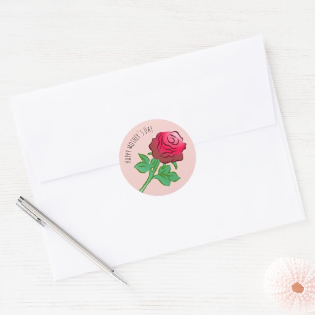 Sticker Rond Grosse Belle Rose Rouge (Enveloppe)