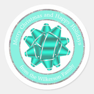 Sticker Rond Grosse boîte cadeau Turquoise et Parties scintilla
