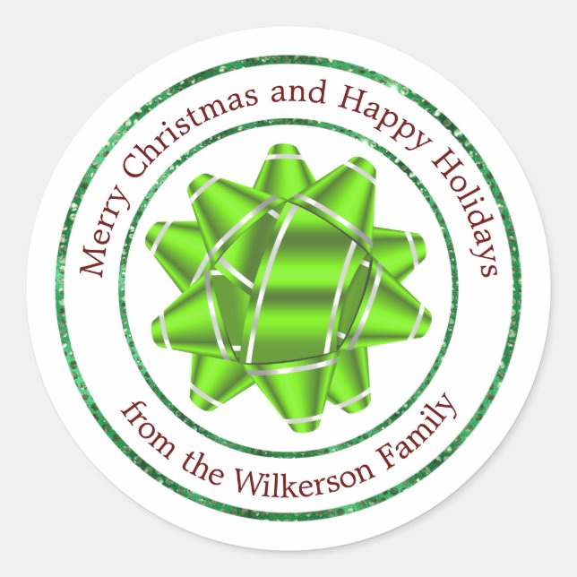 Sticker Rond Grosse Boue Cadeau et Parties scintillant verte (Devant)