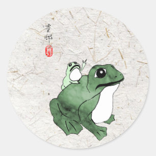 Sticker Rond Grosse grenouille Petit crapaud japonais 19e siècl