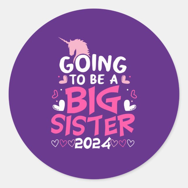 Sticker Rond Grosse soeur Coeurs Unicorne 2024 (Devant)