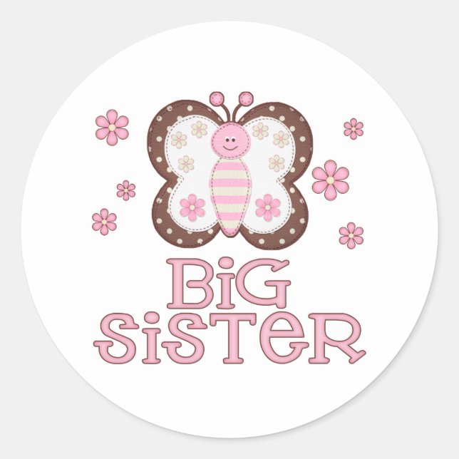 Sticker Rond Grosse soeur papillon rose (Devant)