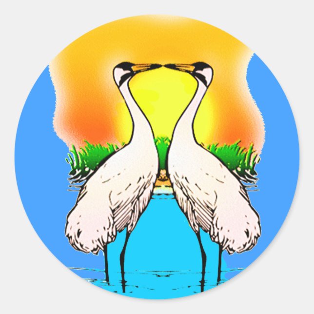 Sticker Rond Grosses grues amoureuses (Devant)