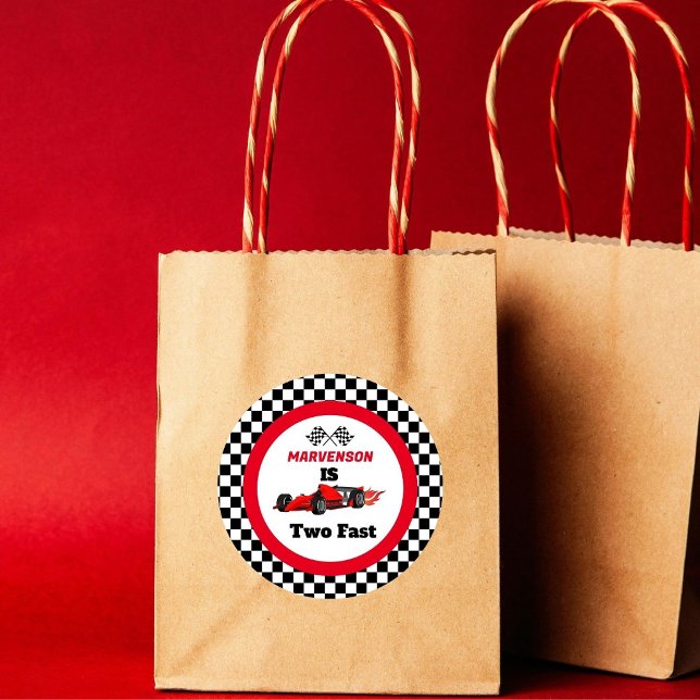 Sticker Rond Grossissant DEUX Fast Race Car Boy 2e Anniversaire (Créateur téléchargé)