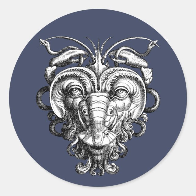 Sticker Rond Grotesque de la Renaissance Gargoyle Face Homard H (Devant)