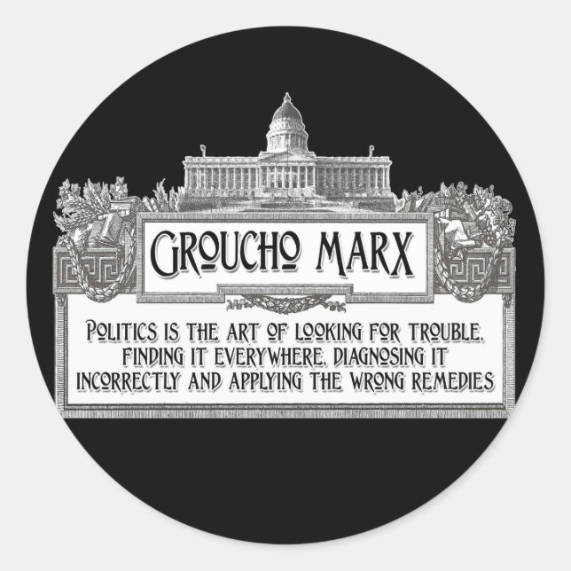 Sticker Rond Groucho Marx sur la politique (Devant)
