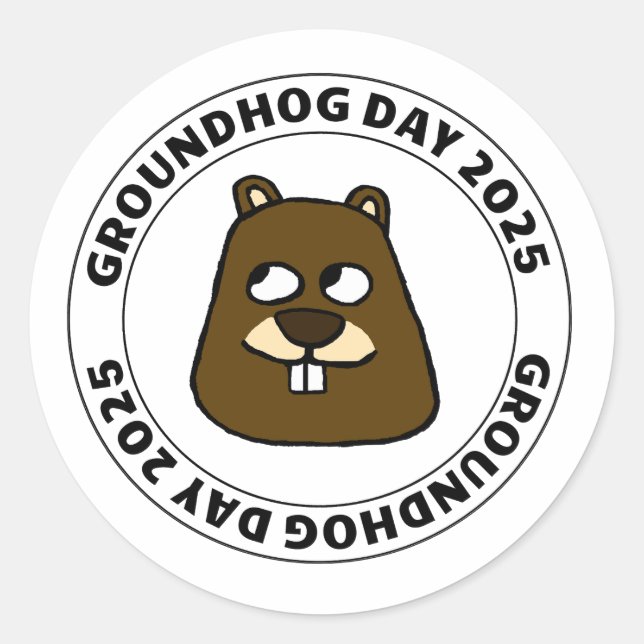 Sticker Rond Groundhog Day 2025 with Groundhog face (Devant)