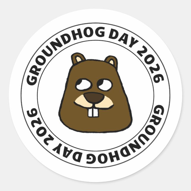 Sticker Rond Groundhog Day 2026 with Groundhog face (Devant)