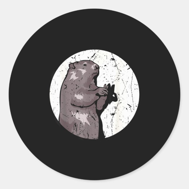 Sticker Rond Groundhog Day Shadow Puppet Cute Rodent Costume Fu (Devant)