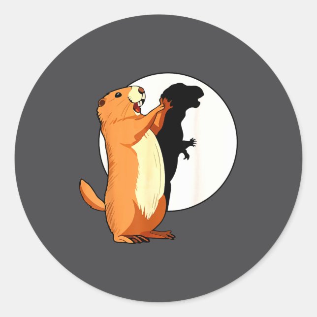 Sticker Rond Groundhog Shadow Dinosaur Funny Puppet Happy Groun (Devant)