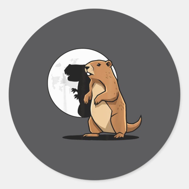 Sticker Rond Groundhog Shadow Dinosaur Puppet Happy Groundhog D (Devant)