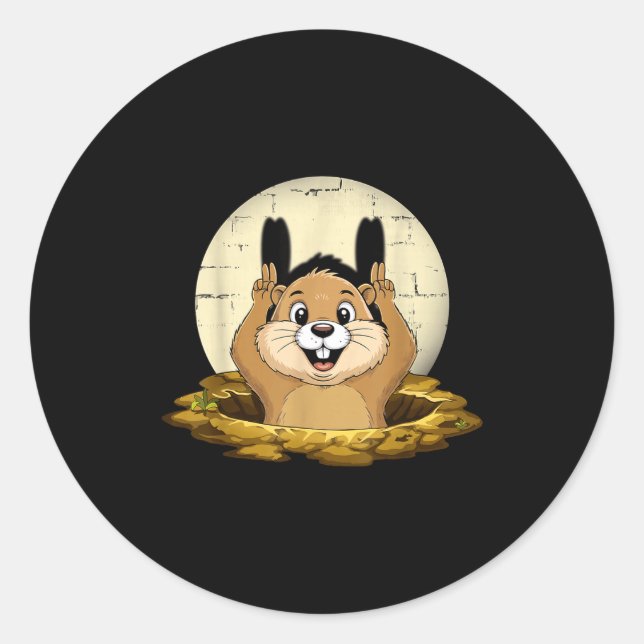 Sticker Rond Groundhog Shadow Funny Puppet Happy Groundhog Day  (Devant)