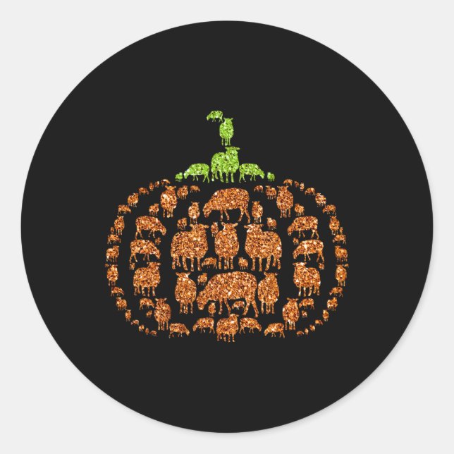 Sticker Rond Group Sheeps Citrouille forme mûre Halloween Thank (Devant)