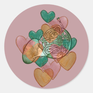 Sticker Rond Groupe d'amour du cor d'harmonie Classe Art Cœur  