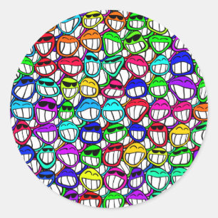STICKER ROND GROUPE DE SOURIRE FRAIS DE VISAGES