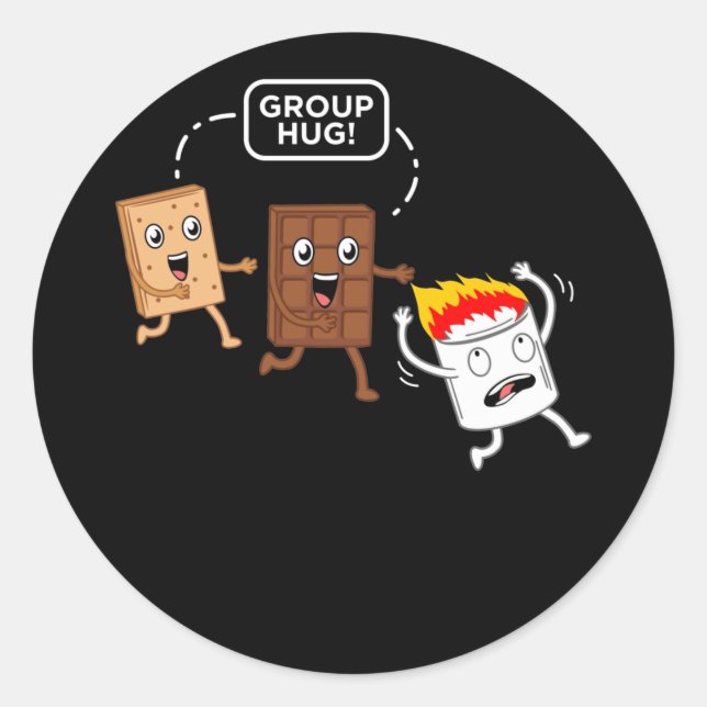 Sticker Rond Groupe Hug S'more Funny Smores Camper Camper Campe (Devant)