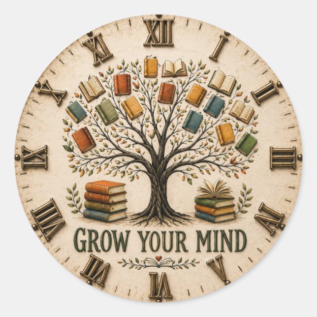 Sticker Rond Grow Your Mind Book  Reading Teacher Gift (Devant)