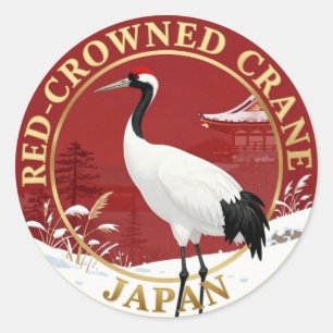 Sticker Rond Grue couronnée rouge faune du Japon