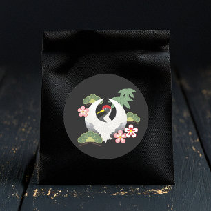 Sticker Rond Grue Japonaise Symbole Traditionnel de Bonne Chanc