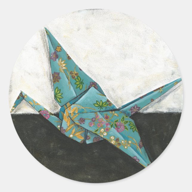 Sticker Rond Grue Origami aux motifs floraux (Devant)