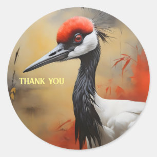 Sticker Rond Grue rouge couronnée gros plan
