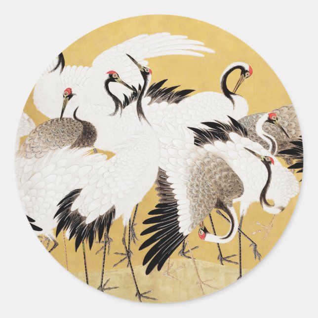 Sticker Rond Grues d'horloges japonaises Vintage Bird Rich Clas (Devant)