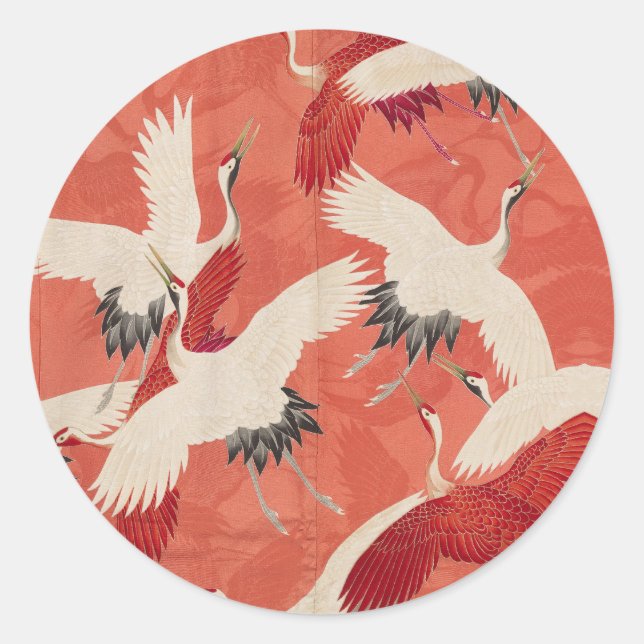 Sticker Rond Grues japonaises Silk Kimono Art classique (Devant)