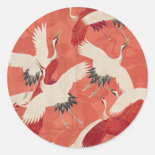 Sticker Rond Grues japonaises Silk Kimono Art classique