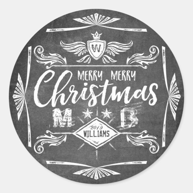 Sticker Rond Grunge Chalkboard Joyeux Noël Retro Typographie (Devant)