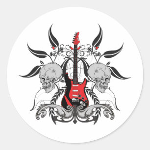 Sticker Rond Grunge Guitare et le crâne