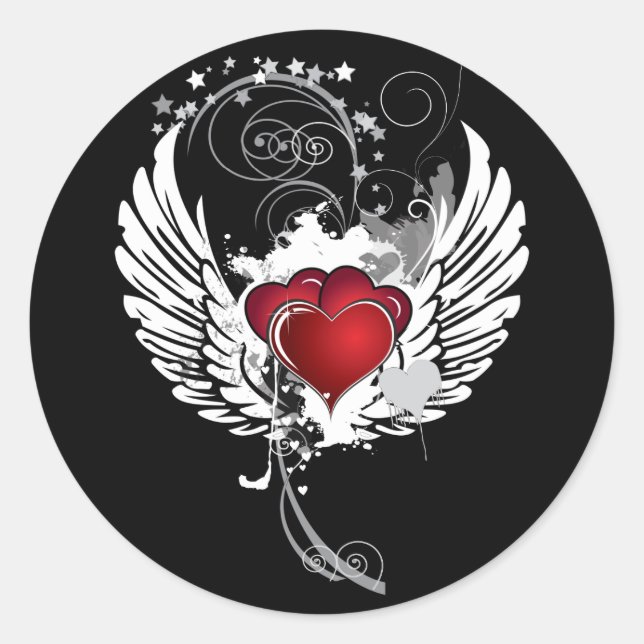 Sticker Rond Grunge Hearts Wings (Devant)