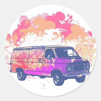 Sticker Rond grunge rétro hippie van