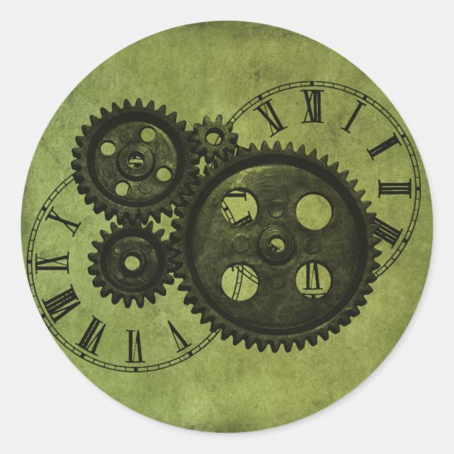 Sticker Rond Grunge Steampunk Horloges et engrenages (Devant)