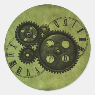 Sticker Rond Grunge Steampunk Horloges et engrenages